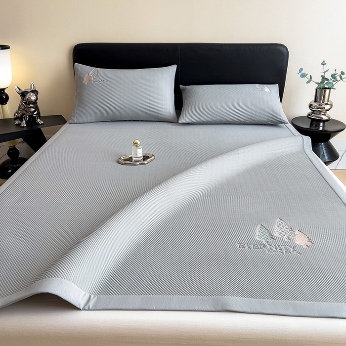 91家纺网 家纺一手货源 找家纺 全季家居 2025新款A类乙纶PE希望森林刺绣系列凉豆豆席凉席席子 银灰-床席款