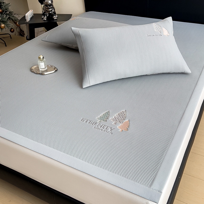 91家纺网 家纺一手货源 找家纺 全季家居 2025新款A类乙纶PE希望森林刺绣系列凉豆豆席凉席席子 银灰-床席款