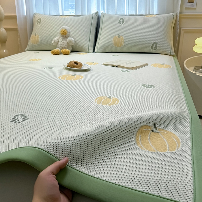 全季家居 2025新款A类乙纶PE卡通系列凉豆豆席凉席席子 元气南瓜-水绿-床席款
