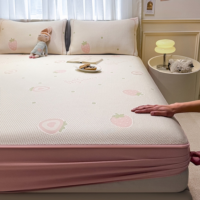全季家居 2025新款A类乙纶PE卡通系列凉豆豆席凉席席子 草莓甜心-淡粉-床笠款