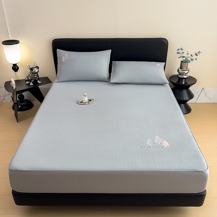 91家纺网 家纺一手货源 找家纺 全季家居 2025新款A类乙纶PE希望森林刺绣系列凉豆豆席凉席席子 银灰-床笠款