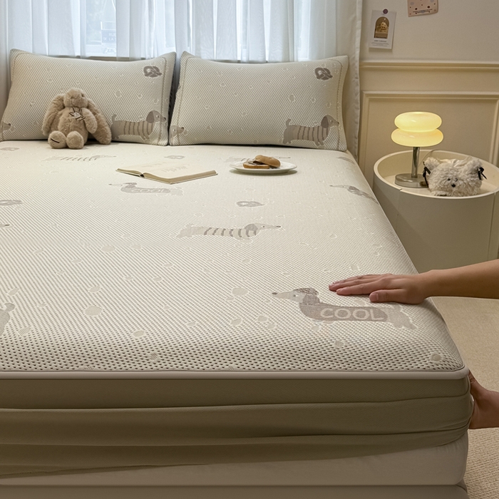 全季家居 2025新款A类乙纶PE卡通系列凉豆豆席凉席席子 腊肠狗-浅咖-床笠款