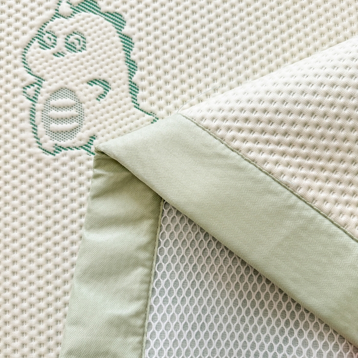 91家纺网 家纺一手货源 找家纺 全季家居 2025新款A类乙纶PE小动物系列凉豆豆席凉席席子 小恐龙-水绿-床席款