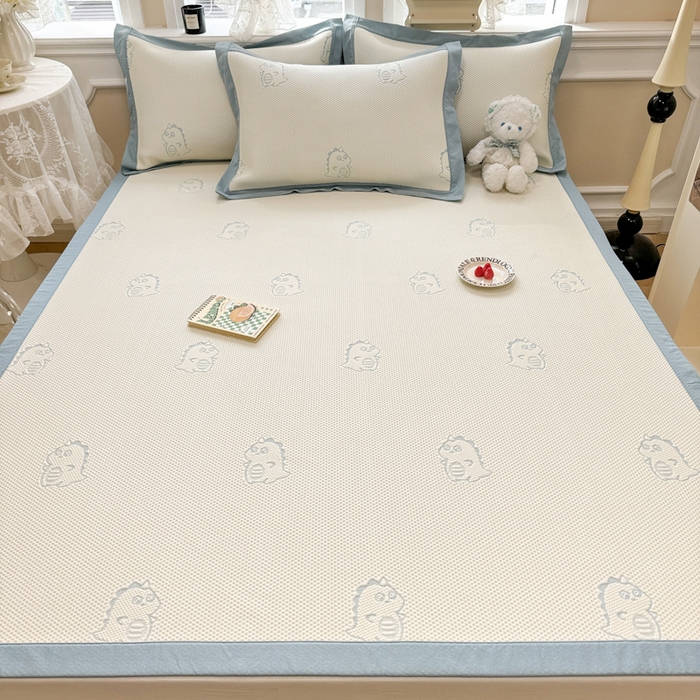 91家纺网 家纺一手货源 找家纺 全季家居 2025新款A类乙纶PE小动物系列凉豆豆席凉席席子 小恐龙-天蓝-床席款