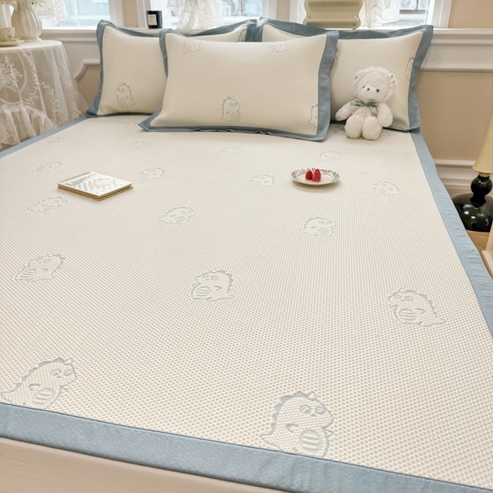 91家纺网 家纺一手货源 找家纺 全季家居 2025新款A类乙纶PE小动物系列凉豆豆席凉席席子 小恐龙-天蓝-床席款