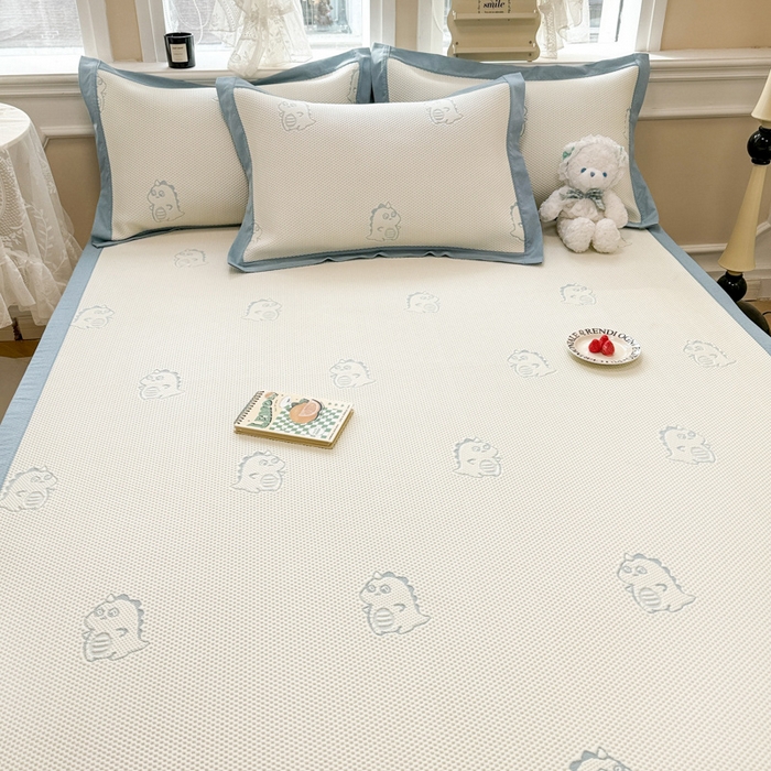 91家纺网 家纺一手货源 找家纺 全季家居 2025新款A类乙纶PE小动物系列凉豆豆席凉席席子 小恐龙-天蓝-床席款