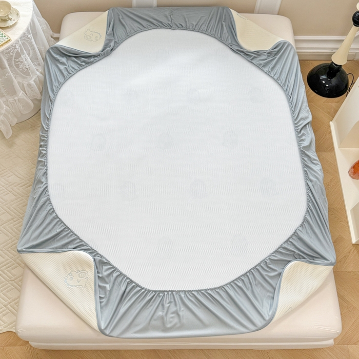 91家纺网 家纺一手货源 找家纺 全季家居 2025新款A类乙纶PE小动物系列凉豆豆席凉席席子 小恐龙-天蓝-床笠款