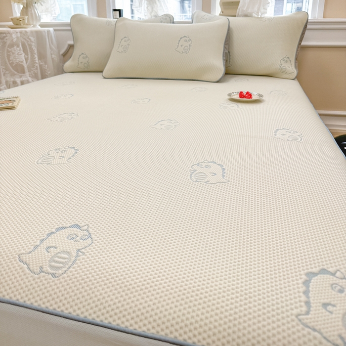 91家纺网 家纺一手货源 找家纺 全季家居 2025新款A类乙纶PE小动物系列凉豆豆席凉席席子 小恐龙-天蓝-床笠款