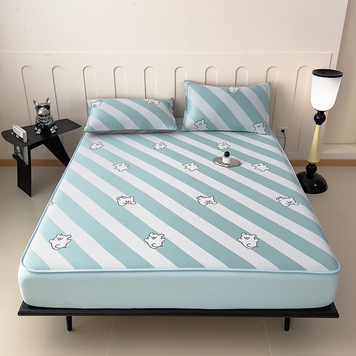 91家纺网 家纺一手货源 找家纺 全季家居 2025新款5A乙纶全PE卡通系列凉感软凉席席子 快乐小狗 床笠