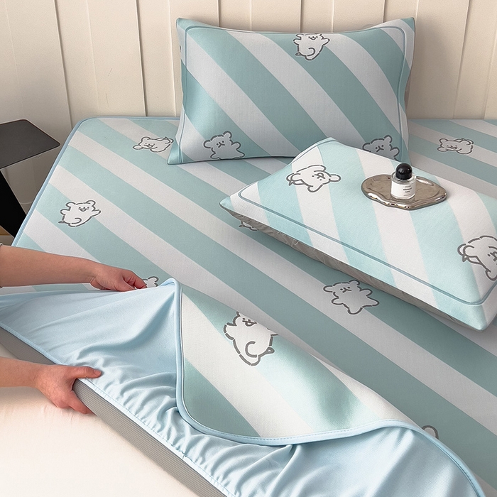 91家纺网 家纺一手货源 找家纺 全季家居 2025新款5A乙纶全PE卡通系列凉感软凉席席子 快乐小狗 床笠