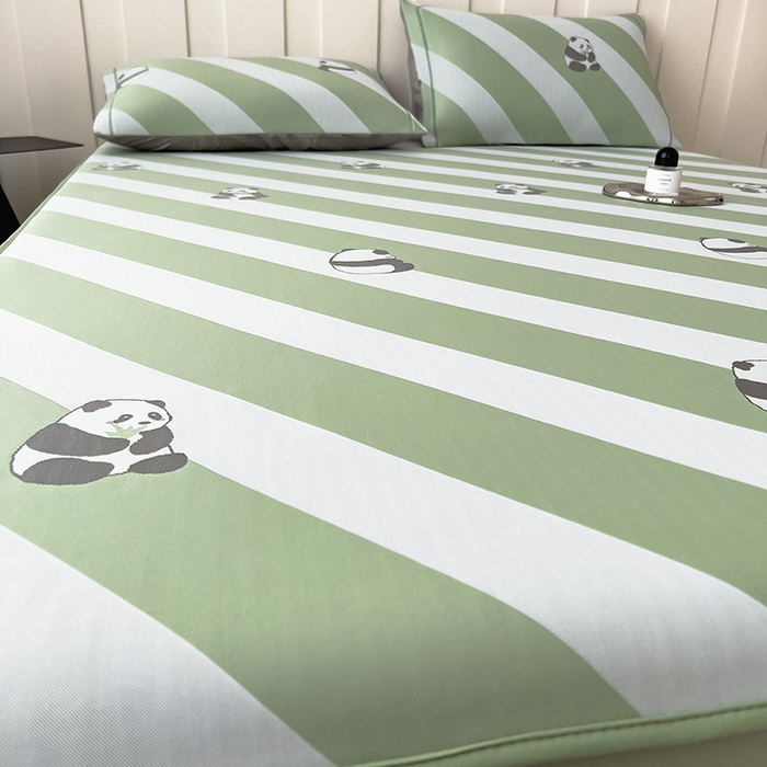91家纺网 家纺一手货源 找家纺 全季家居 2025新款5A乙纶全PE卡通系列凉感软凉席席子 熊猫墩墩 床笠