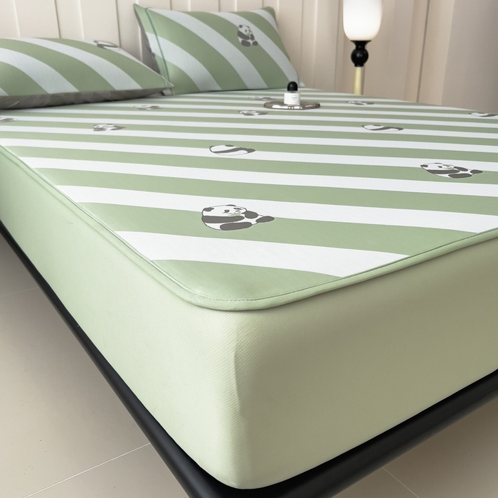 91家纺网 家纺一手货源 找家纺 全季家居 2025新款5A乙纶全PE卡通系列凉感软凉席席子 熊猫墩墩 床笠