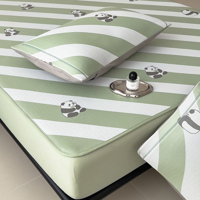 91家纺网 家纺一手货源 找家纺 全季家居 2025新款5A乙纶全PE卡通系列凉感软凉席席子 熊猫墩墩 床笠