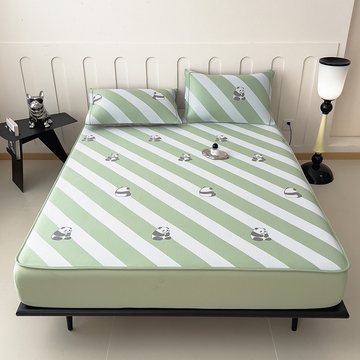 91家纺网 家纺一手货源 找家纺 全季家居 2025新款5A乙纶全PE卡通系列凉感软凉席席子 熊猫墩墩 床笠