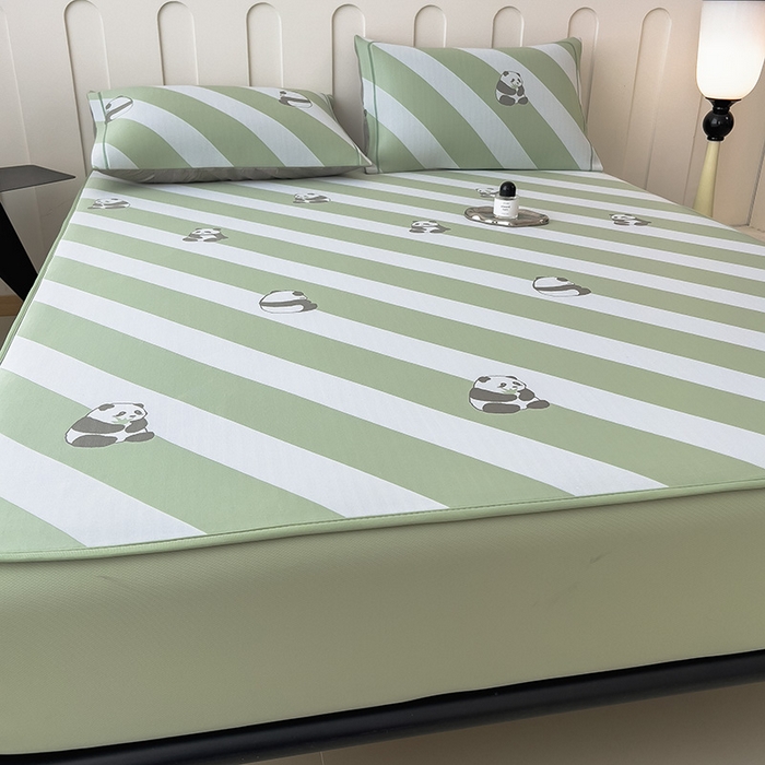 91家纺网 家纺一手货源 找家纺 全季家居 2025新款5A乙纶全PE卡通系列凉感软凉席席子 熊猫墩墩 床笠