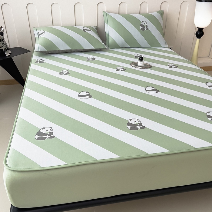 91家纺网 家纺一手货源 找家纺 全季家居 2025新款5A乙纶全PE卡通系列凉感软凉席席子 熊猫墩墩 床笠