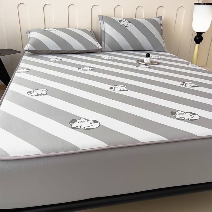 91家纺网 家纺一手货源 找家纺 全季家居 2025新款5A乙纶全PE卡通系列凉感软凉席席子 慵懒猫咪 床笠