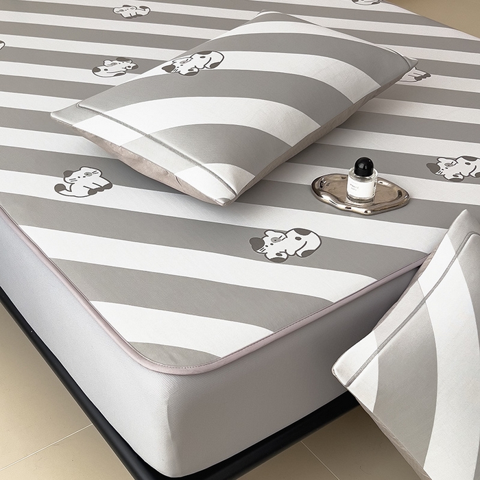 91家纺网 家纺一手货源 找家纺 全季家居 2025新款5A乙纶全PE卡通系列凉感软凉席席子 慵懒猫咪 床笠