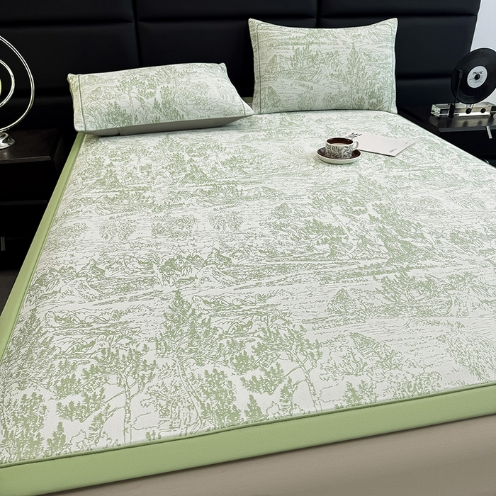 91家纺网 家纺一手货源 找家纺 （总）全季家居 2025新款5A乙纶全PE花卉轻奢提花凉感软凉席席子