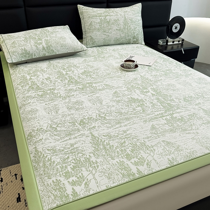 91家纺网 家纺一手货源 找家纺 （总）全季家居 2025新款5A乙纶全PE花卉轻奢提花凉感软凉席席子