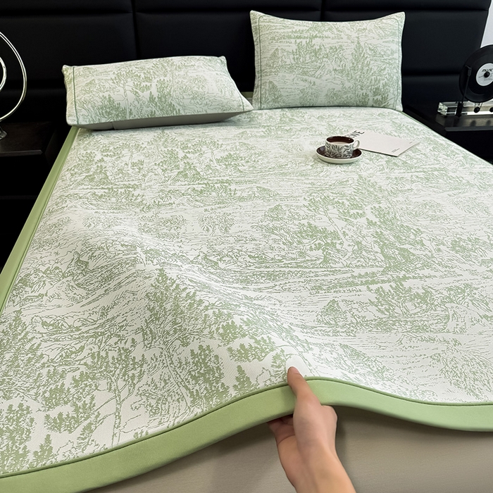 91家纺网 家纺一手货源 找家纺 （总）全季家居 2025新款5A乙纶全PE花卉轻奢提花凉感软凉席席子