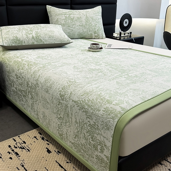 91家纺网 家纺一手货源 找家纺 （总）全季家居 2025新款5A乙纶全PE花卉轻奢提花凉感软凉席席子