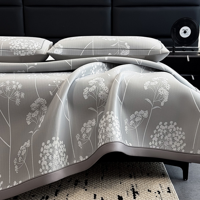 91家纺网 家纺一手货源 找家纺 （总）全季家居 2025新款5A乙纶全PE花卉轻奢提花凉感软凉席席子