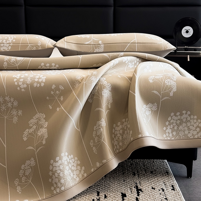 91家纺网 家纺一手货源 找家纺 （总）全季家居 2025新款5A乙纶全PE花卉轻奢提花凉感软凉席席子