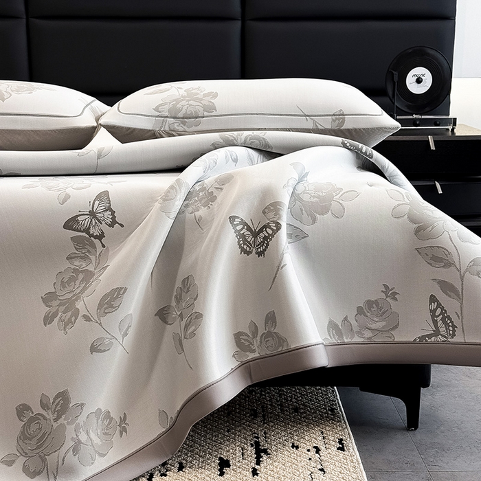 91家纺网 家纺一手货源 找家纺 （总）全季家居 2025新款5A乙纶全PE花卉轻奢提花凉感软凉席席子