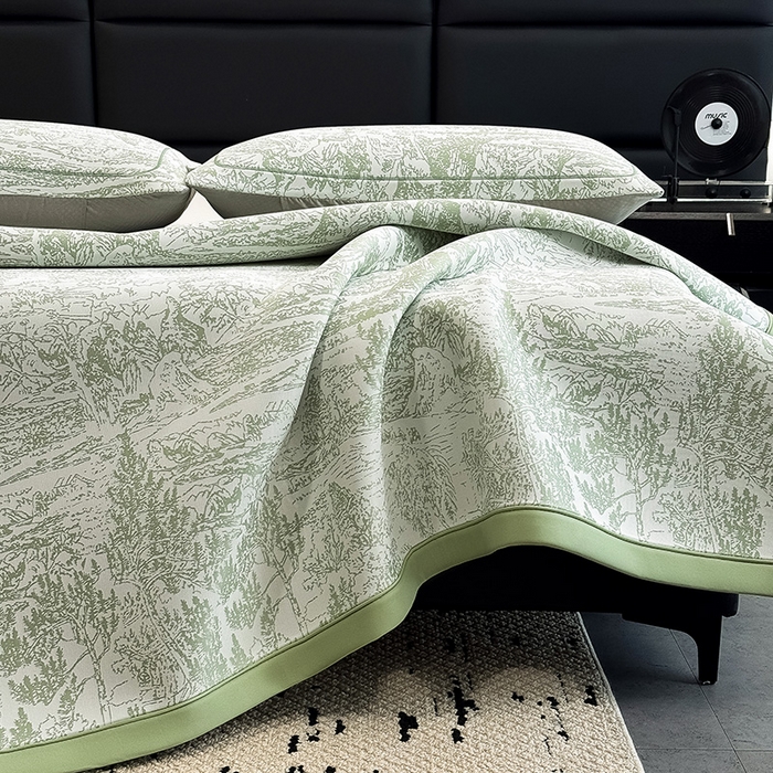 91家纺网 家纺一手货源 找家纺 （总）全季家居 2025新款5A乙纶全PE花卉轻奢提花凉感软凉席席子