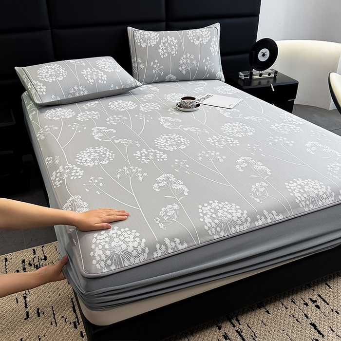 91家纺网 家纺一手货源 找家纺 （总）全季家居 2025新款5A乙纶全PE花卉轻奢提花凉感软凉席席子