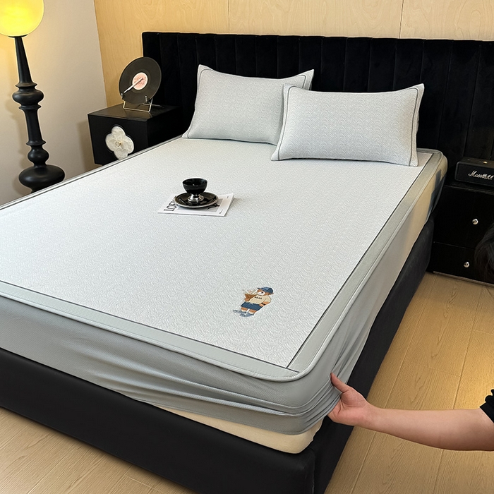 全季家居 2025新款5A乙纶全PE绅士熊系列凉感软凉席席子 浅灰 床笠
