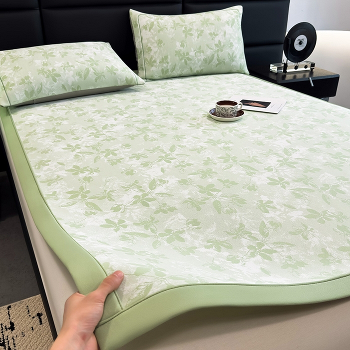 91家纺网 家纺一手货源 找家纺 全季家居 2025新款5A乙纶全PE花卉轻奢提花凉感软凉席席子 繁花似锦-浅绿 床席