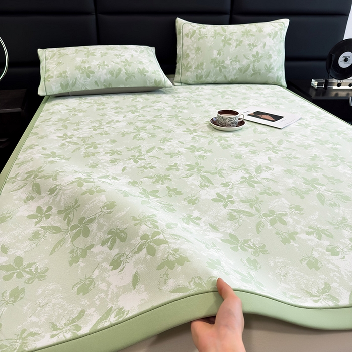 91家纺网 家纺一手货源 找家纺 全季家居 2025新款5A乙纶全PE花卉轻奢提花凉感软凉席席子 繁花似锦-浅绿 床席