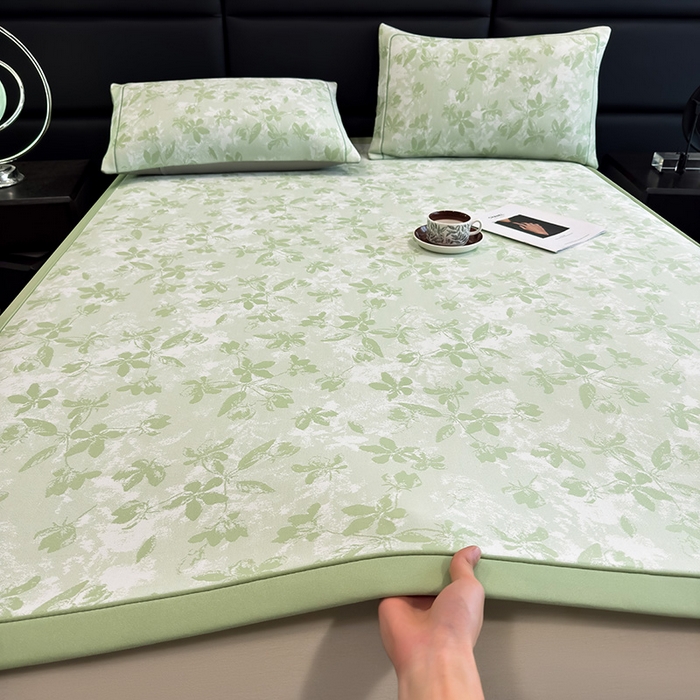 91家纺网 家纺一手货源 找家纺 全季家居 2025新款5A乙纶全PE花卉轻奢提花凉感软凉席席子 繁花似锦-浅绿 床席