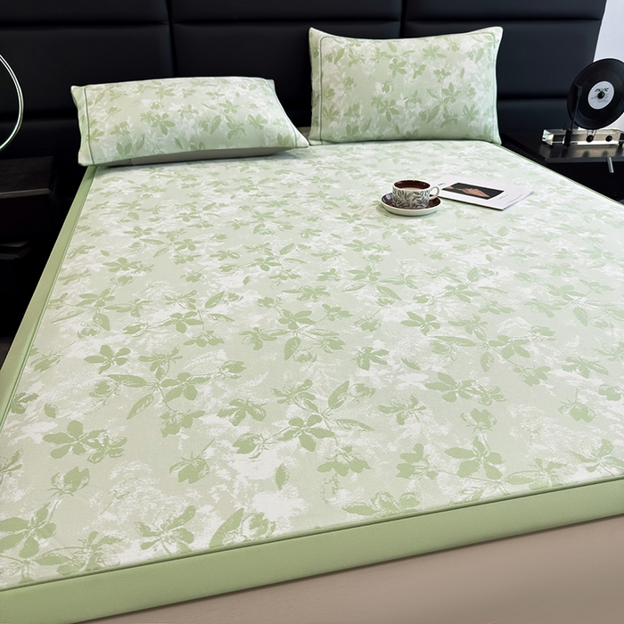 91家纺网 家纺一手货源 找家纺 全季家居 2025新款5A乙纶全PE花卉轻奢提花凉感软凉席席子 繁花似锦-浅绿 床席