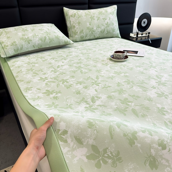 91家纺网 家纺一手货源 找家纺 全季家居 2025新款5A乙纶全PE花卉轻奢提花凉感软凉席席子 繁花似锦-浅绿 床席