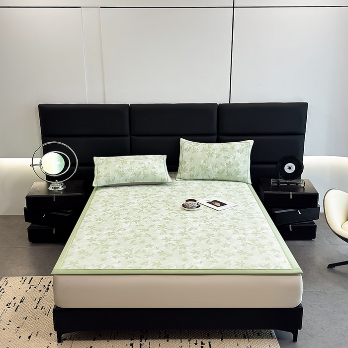 91家纺网 家纺一手货源 找家纺 全季家居 2025新款5A乙纶全PE花卉轻奢提花凉感软凉席席子 繁花似锦-浅绿 床席