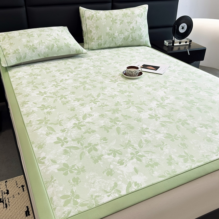 91家纺网 家纺一手货源 找家纺 全季家居 2025新款5A乙纶全PE花卉轻奢提花凉感软凉席席子 繁花似锦-浅绿 床席