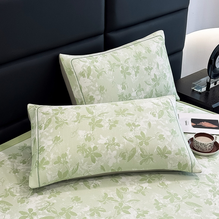 91家纺网 家纺一手货源 找家纺 全季家居 2025新款5A乙纶全PE花卉轻奢提花凉感软凉席席子 繁花似锦-浅绿 床席