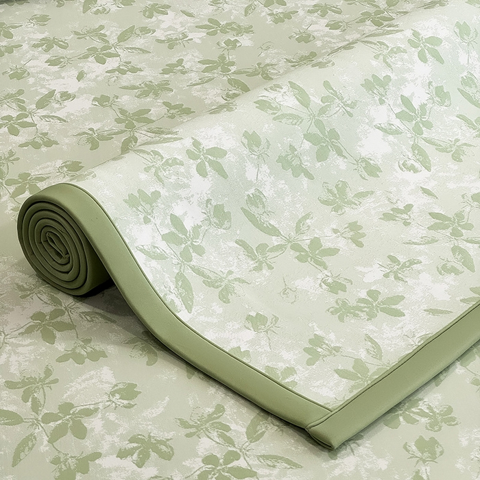 91家纺网 家纺一手货源 找家纺 全季家居 2025新款5A乙纶全PE花卉轻奢提花凉感软凉席席子 繁花似锦-浅绿 床席