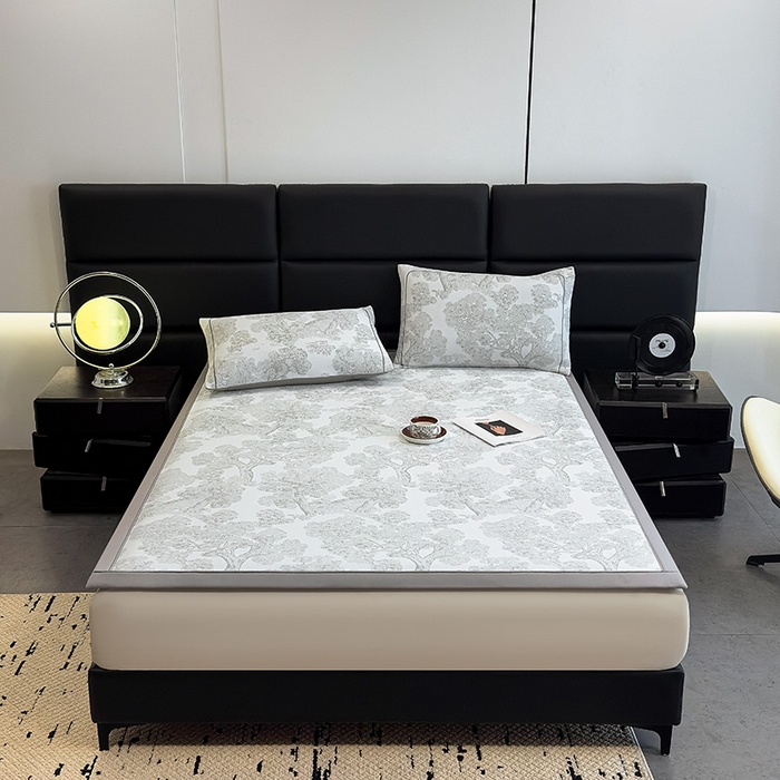 91家纺网 家纺一手货源 找家纺 全季家居 2025新款5A乙纶全PE花卉轻奢提花凉感软凉席席子 暗香疏影-浅灰 床席