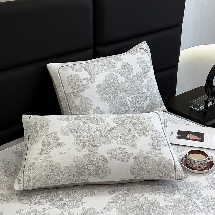 91家纺网 家纺一手货源 找家纺 全季家居 2025新款5A乙纶全PE花卉轻奢提花凉感软凉席席子 暗香疏影-浅灰 床席