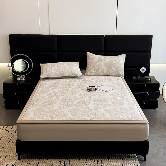 91家纺网 家纺一手货源 找家纺 全季家居 2025新款5A乙纶全PE花卉轻奢提花凉感软凉席席子 暗香疏影-浅咖 床席