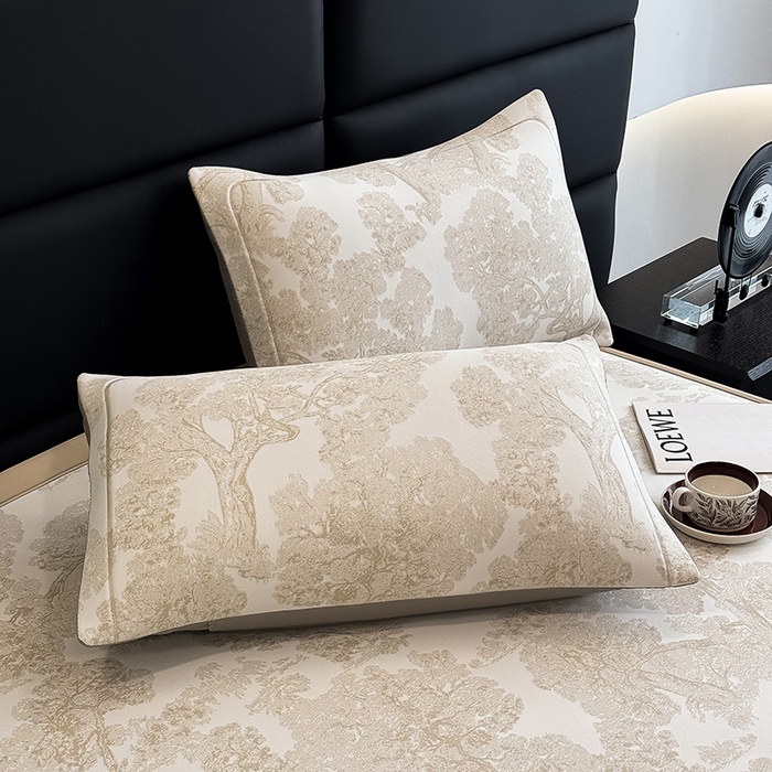 91家纺网 家纺一手货源 找家纺 全季家居 2025新款5A乙纶全PE花卉轻奢提花凉感软凉席席子 暗香疏影-浅咖 床席