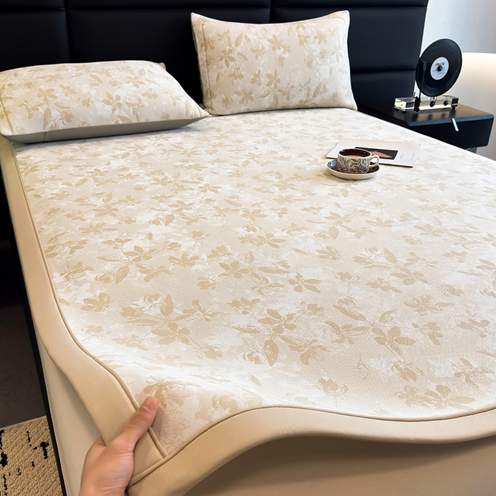 91家纺网 家纺一手货源 找家纺 全季家居 2025新款5A乙纶全PE花卉轻奢提花凉感软凉席席子 繁花似锦-浅咖 床席