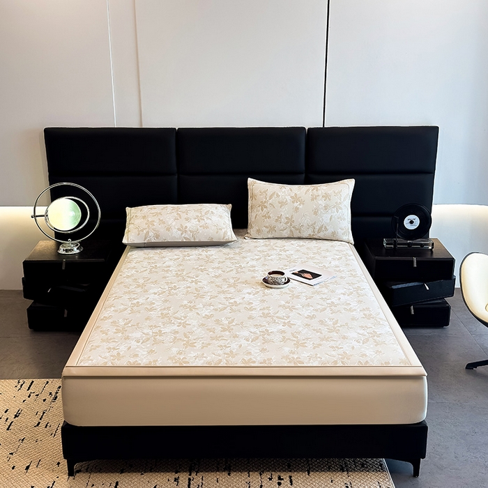 91家纺网 家纺一手货源 找家纺 全季家居 2025新款5A乙纶全PE花卉轻奢提花凉感软凉席席子 繁花似锦-浅咖 床席