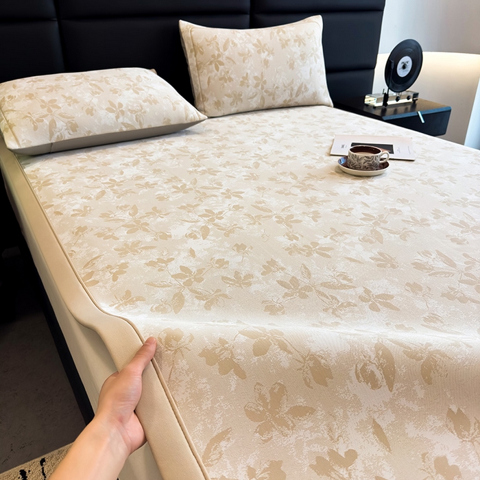 91家纺网 家纺一手货源 找家纺 全季家居 2025新款5A乙纶全PE花卉轻奢提花凉感软凉席席子 繁花似锦-浅咖 床席