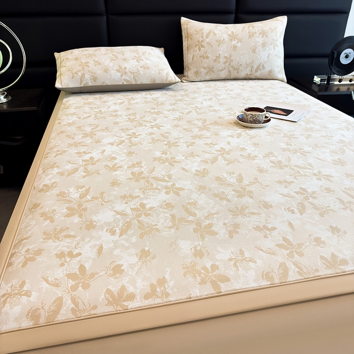 91家纺网 家纺一手货源 找家纺 全季家居 2025新款5A乙纶全PE花卉轻奢提花凉感软凉席席子 繁花似锦-浅咖 床席