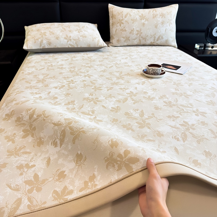 91家纺网 家纺一手货源 找家纺 全季家居 2025新款5A乙纶全PE花卉轻奢提花凉感软凉席席子 繁花似锦-浅咖 床席